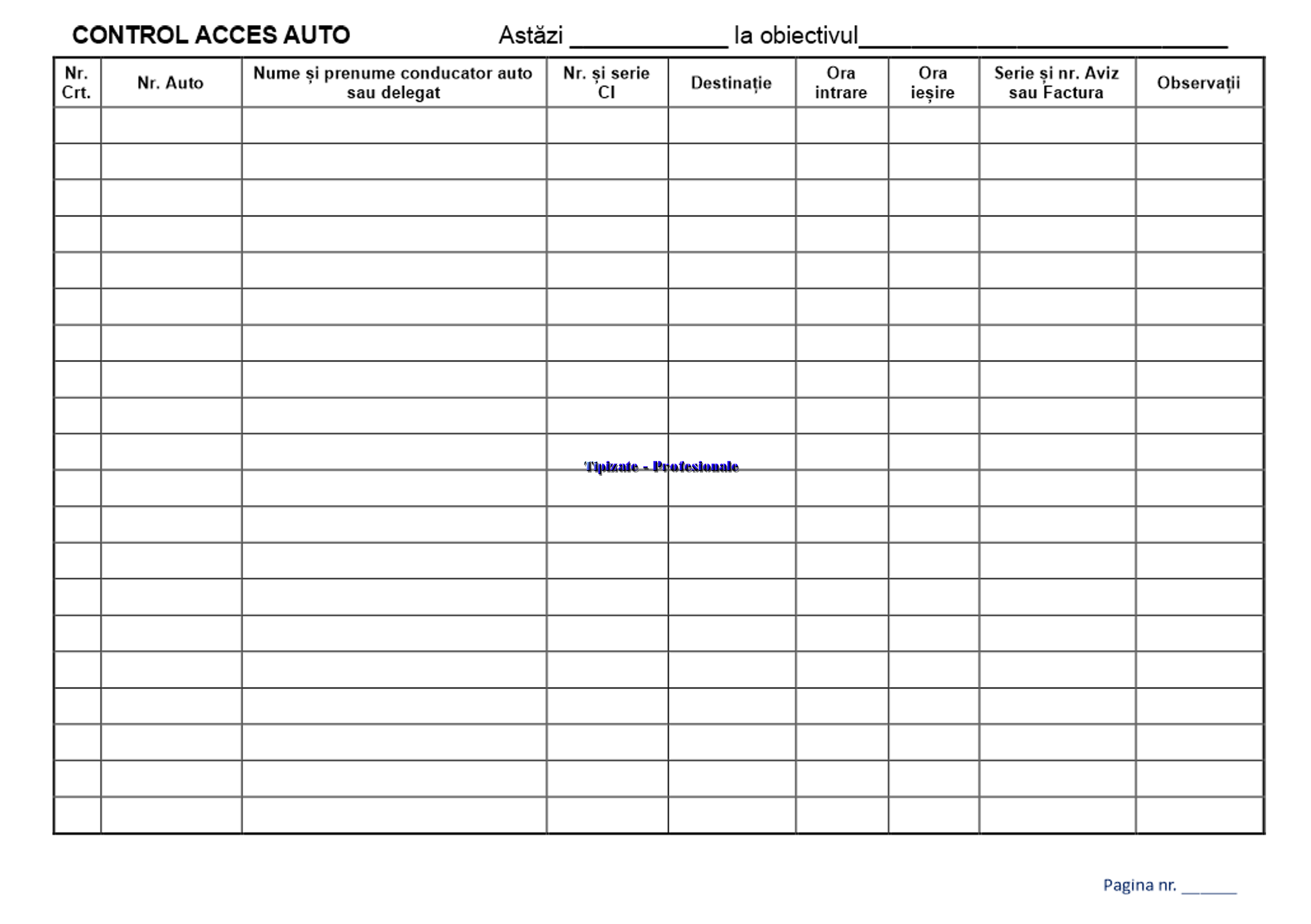 Registru Acces Autovehicule - 50 file A4 M2