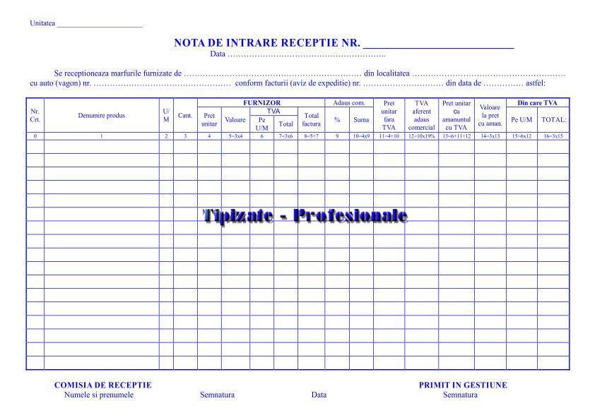 NIR - Nota de intrare receptie A4 - 2 exemplare